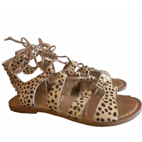 Anthropologie DOLCE VITA Jasmyn Leopard Print Gladiator Sandals Lace Up Size 9 - Picture 2 of 6